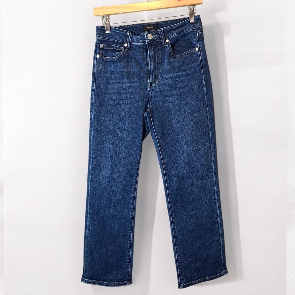 Quince Dark Wash Straight Leg Jeans Womens 27 Indigo Premium Denim Stretch